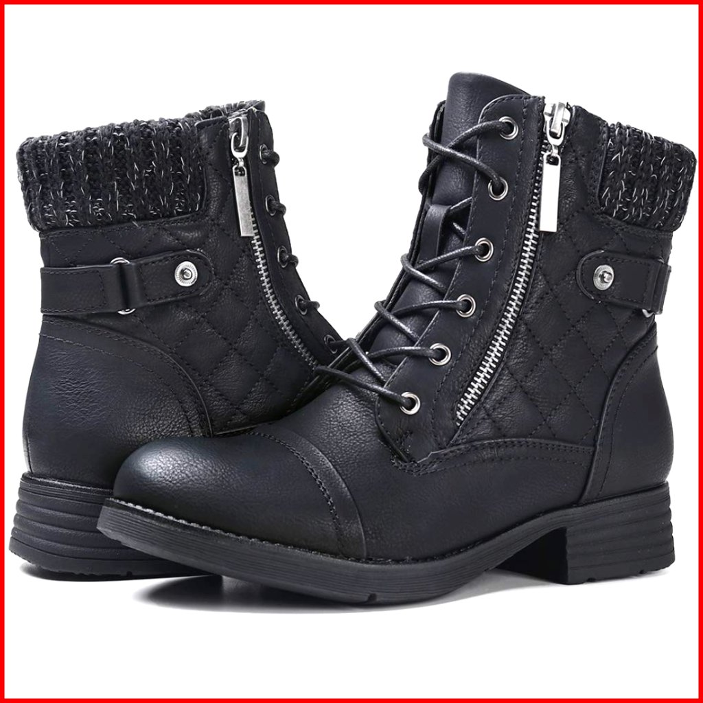 Women's Combat Ankle Boots Lace Up Zip Closure Water Resistant
